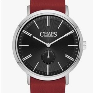 CHAPS Dome Crystal Sub-Second Reversible Red and Black Leather Watch CHP5044